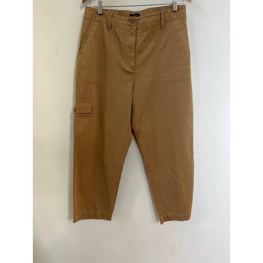 Talbots Supersoft Cargo Pant Women's 10 Brown Linen Blend Cropped High Rise